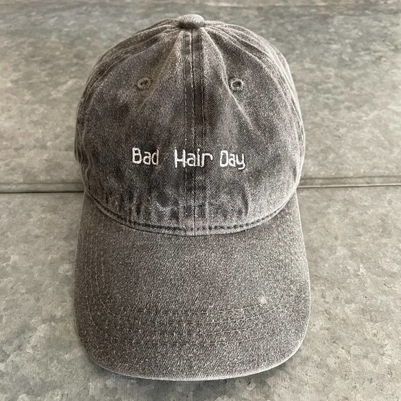 Steve Madden Bad Hair Day Embroidered Hat Cap Charcoal Gray Vintage Distressed - Picture 1 of 9